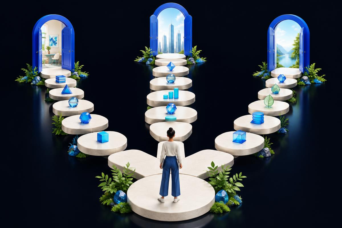 Branching stepping-stone paths leading to different career possibilities