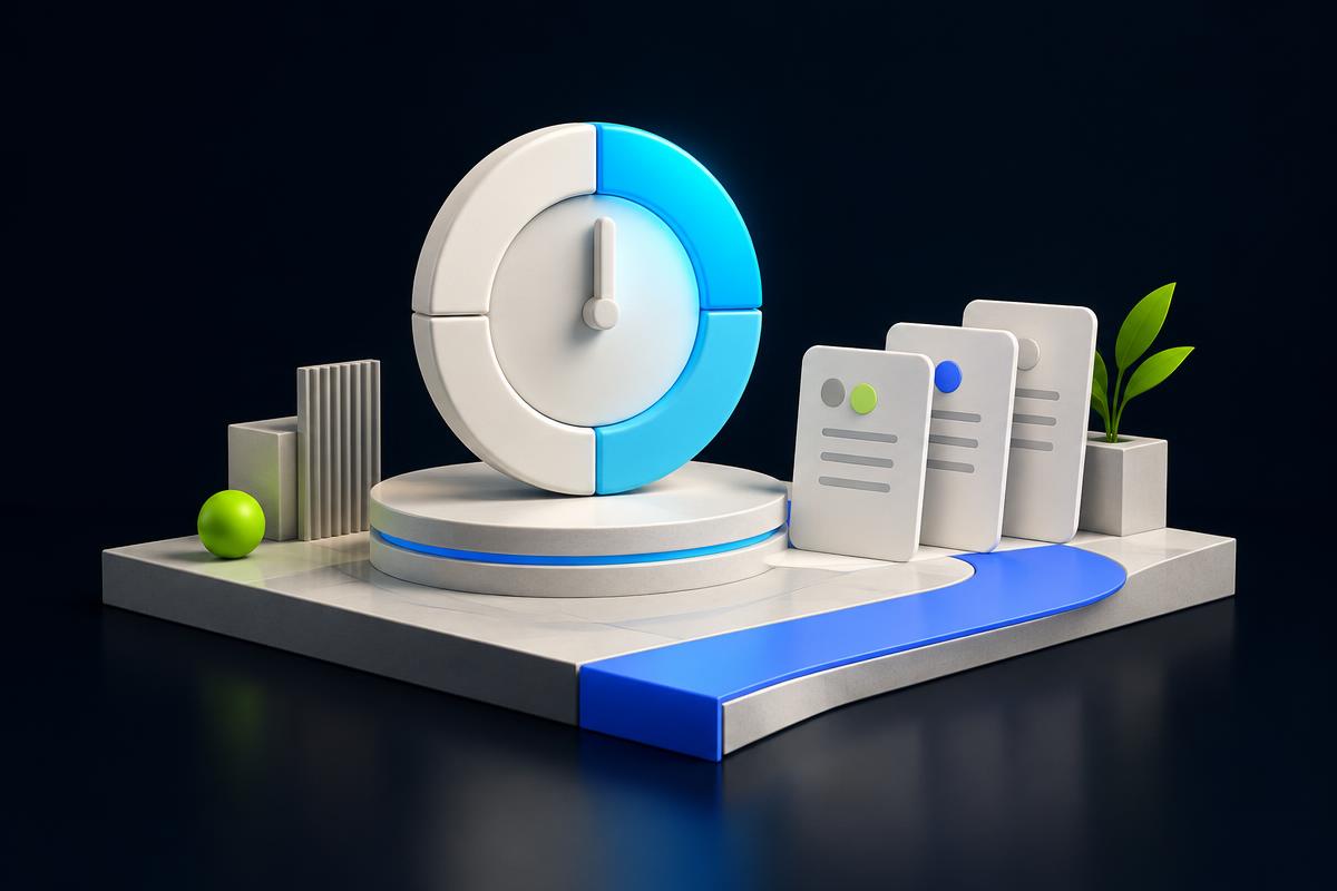 A segmented focus timer beside a sequence of small task tiles